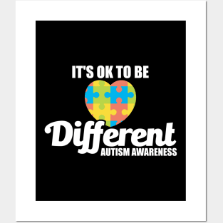 It's OK To Be Different Autism Awareness Heart Posters and Art